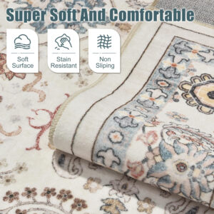 68889a0acf1c4b3d083106838f244251dfde3e6f19d5ab082a2bb.jpg Nursery Rug 10x14 for Kids & Girls - Washable Vintage Large Floral Area Rugs - Ultra Thin Stain Resistant Non Slip Carpets for Kids Playroom, Living Room, Bedroom, Dining Room, Office - Floral Multi