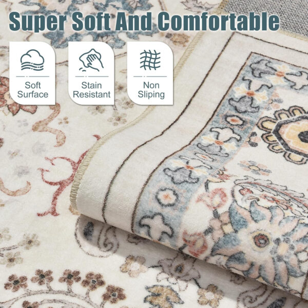 68889a0acf1c4b3d083106838f244251dfde3e6f19d5ab082a2bb.jpg Nursery Rug 10x14 for Kids & Girls - Washable Vintage Large Floral Area Rugs - Ultra Thin Stain Resistant Non Slip Carpets for Kids Playroom, Living Room, Bedroom, Dining Room, Office - Floral Multi