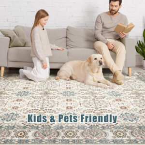 68889a0ca95e1ae62a4449f3169d5ca46d53c9d4e76f2968fd10d.jpg Nursery Rug 10x14 for Kids & Girls - Washable Vintage Large Floral Area Rugs - Ultra Thin Stain Resistant Non Slip Carpets for Kids Playroom, Living Room, Bedroom, Dining Room, Office - Floral Multi