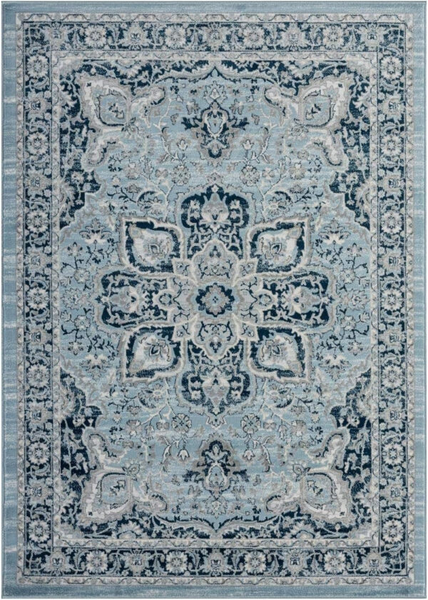 68889d16f0464b2a3be7d97acbac815446a944e2d082ab940afe4.jpg LUXE WEAVERS Olimpia Collection 5940 Blue 8x10 Oriental Floral Area Rug