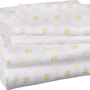 Amazon Basics Soft Microfiber 4-Piece Bed Sheet Set with Elastic Side Pockets, Full, Black Grid, Geometric