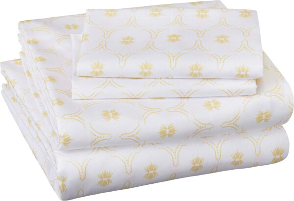 Amazon Basics Soft Microfiber 4-Piece Bed Sheet Set with Elastic Side Pockets, Full, Black Grid, Geometric