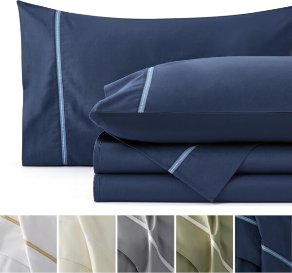 6888a5c4cbecc7e7ff8149459f8e089575d02c3930ff964e51f9d.jpg Bedsure 100% Cotton Sheets King Size Set - 500 Thread Count Cotton Sateen Bedsheets, Luxury Hotel Quality, Soft & Breathable Bedsheets, 16" Deep Pocket, 4-Piece, Include King Flat Sheet Navy