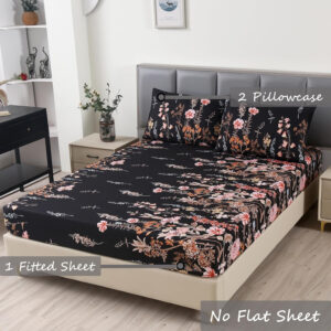 MAG 3pcs Black Floral Bed Sheet,Microfiber Flower Bedding Sheet Set,Boho Bedding Sheet Set with 1 Fitted Sheet and 2 Pillowcases,14 Inches Deep (Black, Queen)