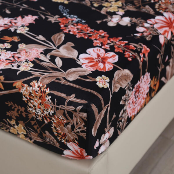 MAG 3pcs Black Floral Bed Sheet,Microfiber Flower Bedding Sheet Set,Boho Bedding Sheet Set with 1 Fitted Sheet and 2 Pillowcases,14 Inches Deep (Black, Queen)