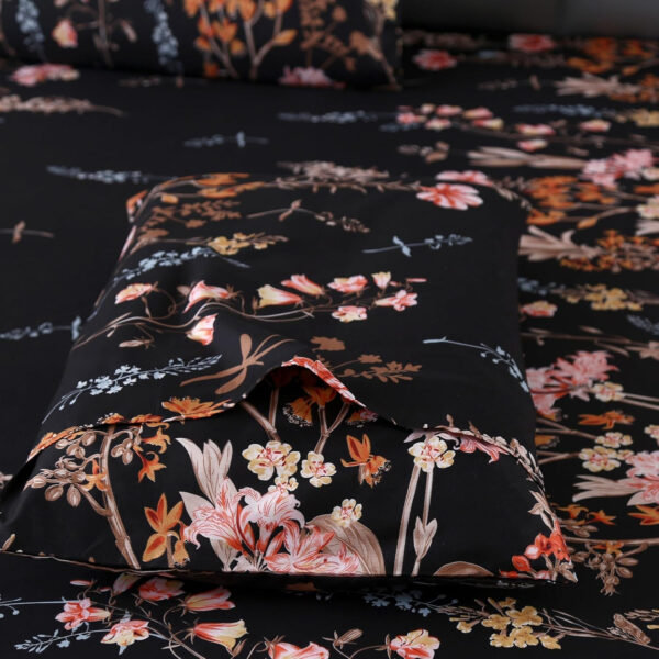 MAG 3pcs Black Floral Bed Sheet,Microfiber Flower Bedding Sheet Set,Boho Bedding Sheet Set with 1 Fitted Sheet and 2 Pillowcases,14 Inches Deep (Black, Queen)