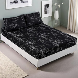 MAG 3pcs Black Floral Bed Sheet,Microfiber Flower Bedding Sheet Set,Boho Bedding Sheet Set with 1 Fitted Sheet and 2 Pillowcases,14 Inches Deep (Black, Queen)