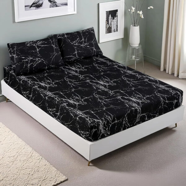 MAG 3pcs Black Floral Bed Sheet,Microfiber Flower Bedding Sheet Set,Boho Bedding Sheet Set with 1 Fitted Sheet and 2 Pillowcases,14 Inches Deep (Black, Queen)