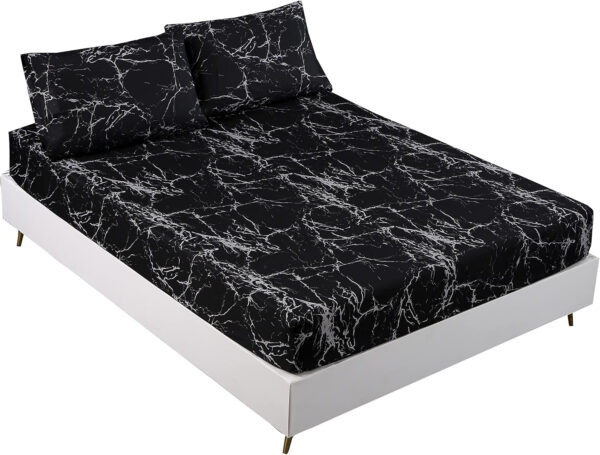 MAG 3pcs Black Floral Bed Sheet,Microfiber Flower Bedding Sheet Set,Boho Bedding Sheet Set with 1 Fitted Sheet and 2 Pillowcases,14 Inches Deep (Black, Queen)