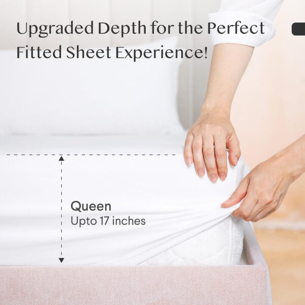 6888a7d4402dcb7295d41b109ae3514f6cad988052872d92e85b7.jpg FAUNNA 100% 800TC Cotton Fitted Sheet Queen Size Bed Sheet, Deep Pocket, Fits Up to 17 Inch Mattress Soft, Comfort and Breathable, Durable Long Lasting, Bottom Sheet, White,1 Fitted Sheet Only