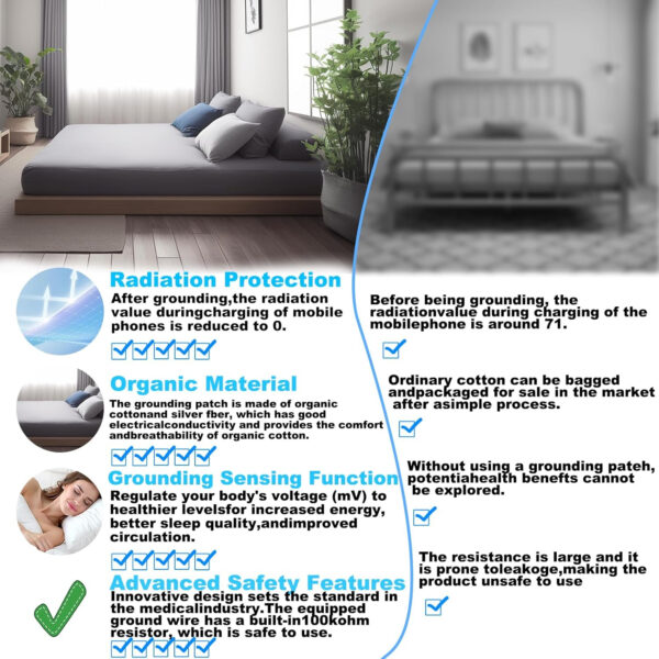 6888a83bedb5c1f12aa33f7fb9bad9daa278dfda76f5f8e904d01.jpg Grounding Sheets King, 90% Organic Cotton+ 10% Pure Silver Fiber,Grounded Bed Sheet Kit, Deep Pocket Grounded Bed Sheet, Relieves Pain - Used for Healthy Sleep Therapy (Gray, King)