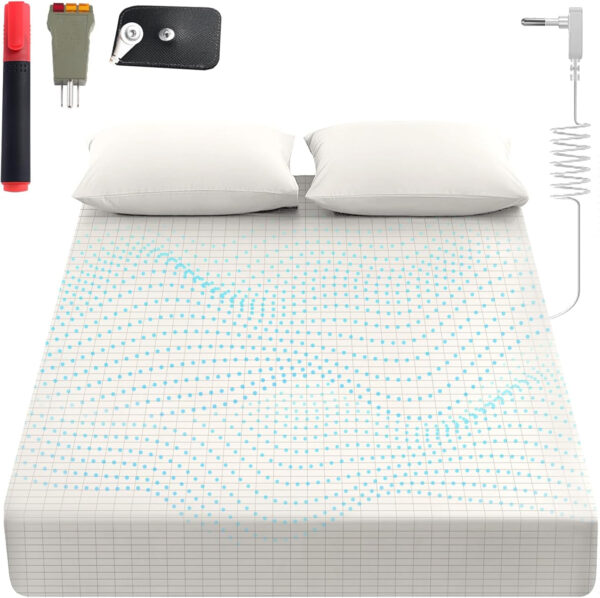 6888a83d97d45bd56a55096df3087bdf164fd9295dc88c12dc2b4.jpg Grounding Sheets King, 90% Organic Cotton+ 10% Pure Silver Fiber,Grounded Bed Sheet Kit, Deep Pocket Grounded Bed Sheet, Relieves Pain - Used for Healthy Sleep Therapy (Gray, King)