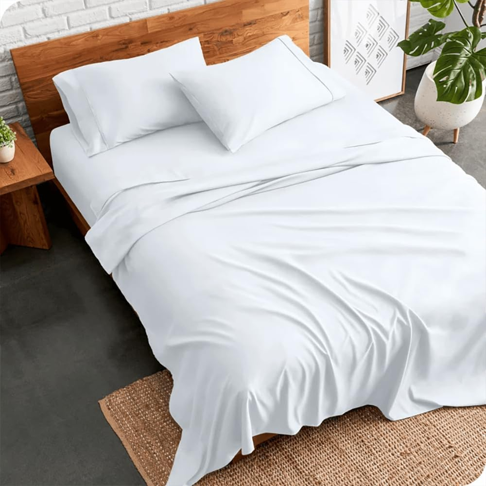 King Size Bedding Set | 4 Piece Bed Sheet Set | Easy Fit Deep Pockets Elastic Sheet with Flat Sheet & Pillowcases| Extra Soft & Wrinkle Free Sheets | Shrinkage & Fade Resistant [White]