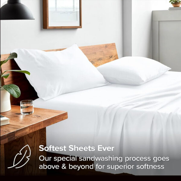 King Size Bedding Set | 4 Piece Bed Sheet Set | Easy Fit Deep Pockets Elastic Sheet with Flat Sheet & Pillowcases| Extra Soft & Wrinkle Free Sheets | Shrinkage & Fade Resistant [White]