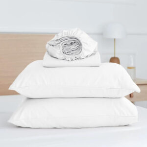 King Size Bedding Set | 4 Piece Bed Sheet Set | Easy Fit Deep Pockets Elastic Sheet with Flat Sheet & Pillowcases| Extra Soft & Wrinkle Free Sheets | Shrinkage & Fade Resistant [White]