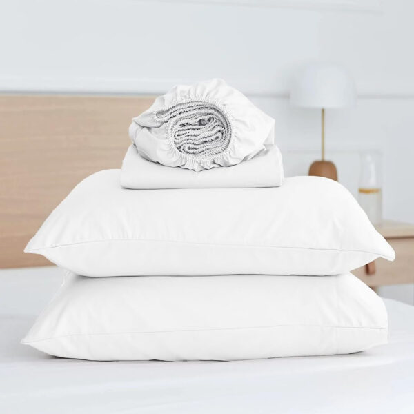 King Size Bedding Set | 4 Piece Bed Sheet Set | Easy Fit Deep Pockets Elastic Sheet with Flat Sheet & Pillowcases| Extra Soft & Wrinkle Free Sheets | Shrinkage & Fade Resistant [White]
