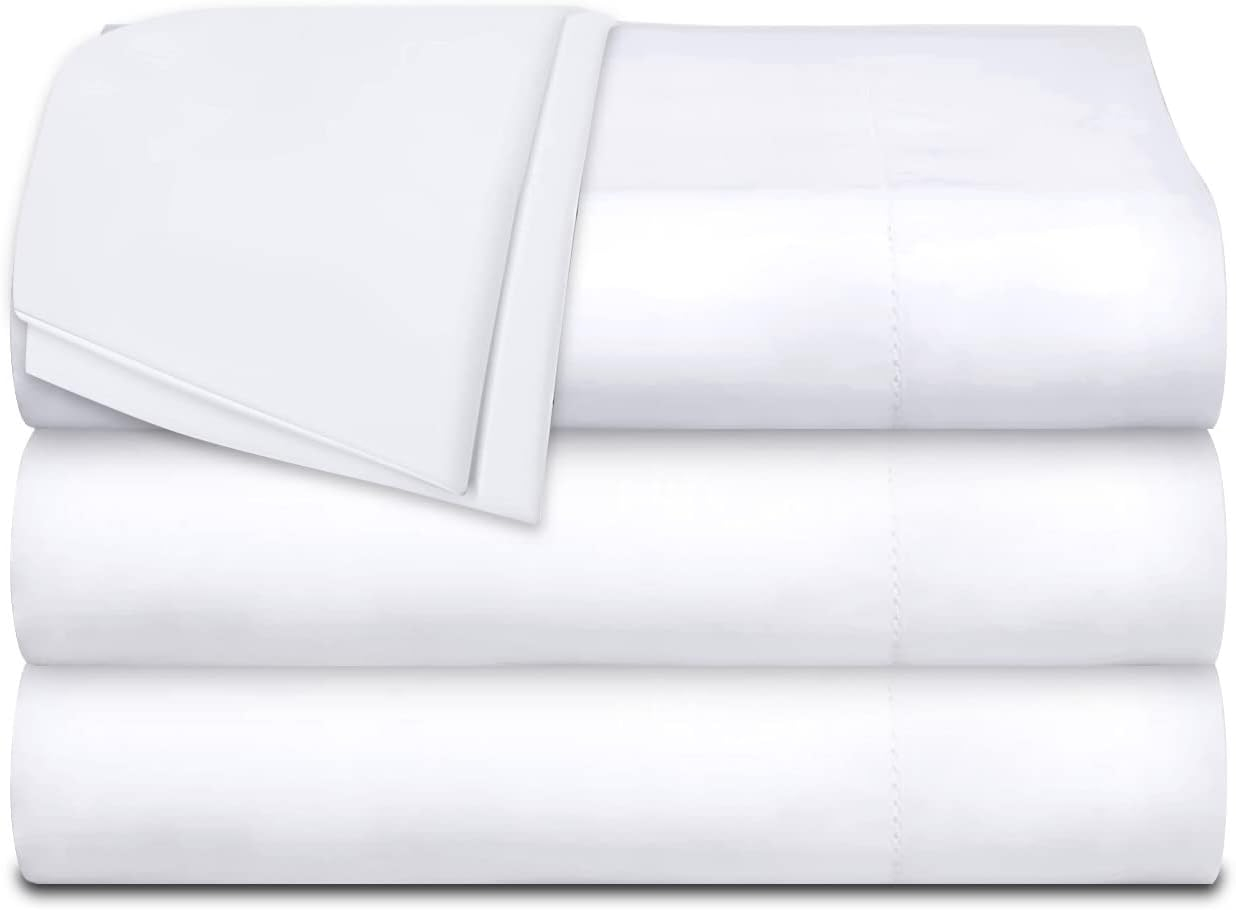 White Classic Twin Flat Sheets 3 Pack, White Cotton Flat Bed Sheet 66x104 Inches, 200 Thread Count Hospital Bed Sheets