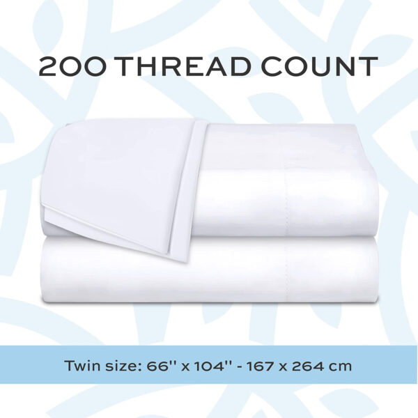 White Classic Twin Flat Sheets 3 Pack, White Cotton Flat Bed Sheet 66x104 Inches, 200 Thread Count Hospital Bed Sheets