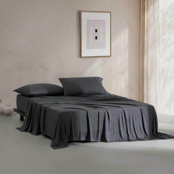 6888ab0ec1976932056a18dbcf2f7ab92577cfdbc08f6aba7a220.jpg Calvin Klein - Queen Bed Sheets, Cotton Melange Jersey Bedding Set with Matching Pillowcases, Deep Pockets, Oeko-Tex Certified (Modern Cotton Gunmetal Grey)