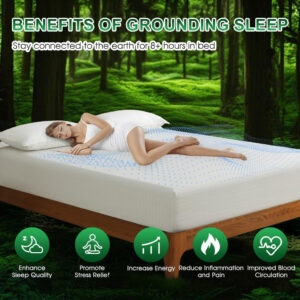 Ivellow Grounding Sheets King 10% Pure Silver Fiber 90% Organic Cotton Sheets King Size 16” Deep Pocket Soft Breathable Grounded Sheet Earth Connected Bedding Fitted Sheet with Grounding Cord Green