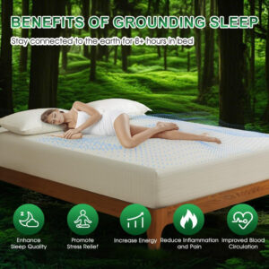 Ivellow Grounding Sheets King 10% Pure Silver Fiber 90% Organic Cotton Sheets King Size 16” Deep Pocket Soft Breathable Grounded Sheet Earth Connected Bedding Fitted Sheet with Grounding Cord Green