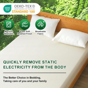 Ivellow Grounding Sheets King 10% Pure Silver Fiber 90% Organic Cotton Sheets King Size 16” Deep Pocket Soft Breathable Grounded Sheet Earth Connected Bedding Fitted Sheet with Grounding Cord Green