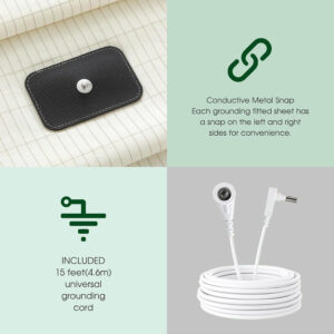 Ivellow Grounding Sheets King 10% Pure Silver Fiber 90% Organic Cotton Sheets King Size 16” Deep Pocket Soft Breathable Grounded Sheet Earth Connected Bedding Fitted Sheet with Grounding Cord Green