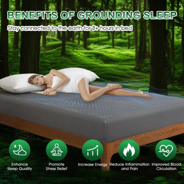 Ivellow Grounding Sheets King 10% Pure Silver Fiber 90% Organic Cotton Sheets King Size 16” Deep Pocket Soft Breathable Grounded Sheet Earth Connected Bedding Fitted Sheet with Grounding Cord Green