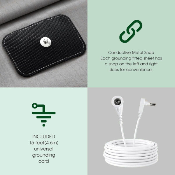 Ivellow Grounding Sheets King 10% Pure Silver Fiber 90% Organic Cotton Sheets King Size 16” Deep Pocket Soft Breathable Grounded Sheet Earth Connected Bedding Fitted Sheet with Grounding Cord Green