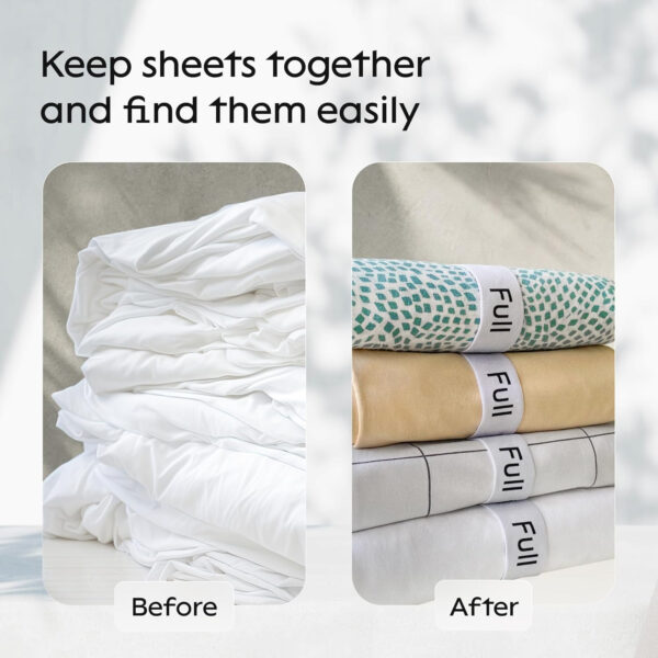 Niagara 4 Pack Bed Sheet Organizer and Storage Label Bands - Fully Elastic Stretchable Linen Closet Organizers and Storage - Bed Sheet Organizer Bands for Bed Sheets, Duvets, Quilts, Linen (Full)
