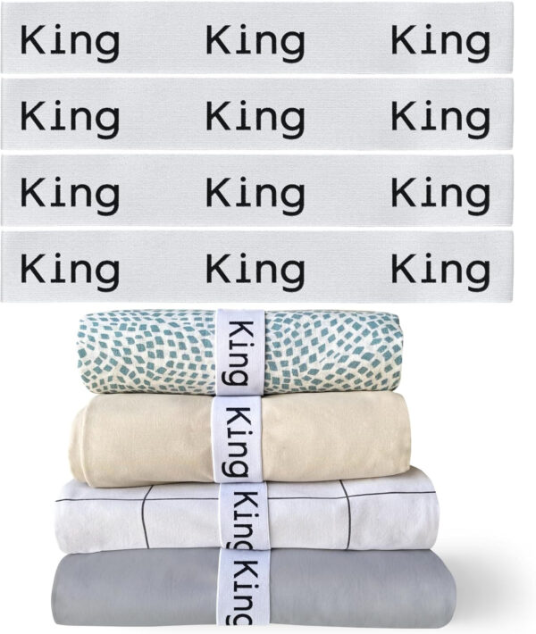 Niagara 4 Pack Bed Sheet Organizer and Storage Label Bands - Fully Elastic Stretchable Linen Closet Organizers and Storage - Bed Sheet Organizer Bands for Bed Sheets, Duvets, Quilts, Linen (Full)
