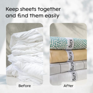 Niagara 4 Pack Bed Sheet Organizer and Storage Label Bands - Fully Elastic Stretchable Linen Closet Organizers and Storage - Bed Sheet Organizer Bands for Bed Sheets, Duvets, Quilts, Linen (Full)