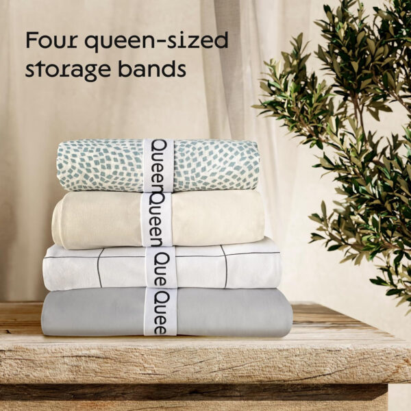 Niagara 4 Pack Bed Sheet Organizer and Storage Label Bands - Fully Elastic Stretchable Linen Closet Organizers and Storage - Bed Sheet Organizer Bands for Bed Sheets, Duvets, Quilts, Linen (Full)