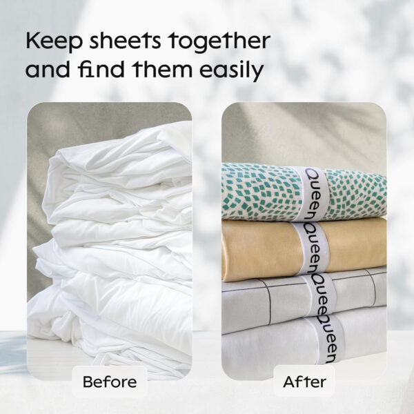 Niagara 4 Pack Bed Sheet Organizer and Storage Label Bands - Fully Elastic Stretchable Linen Closet Organizers and Storage - Bed Sheet Organizer Bands for Bed Sheets, Duvets, Quilts, Linen (Full)