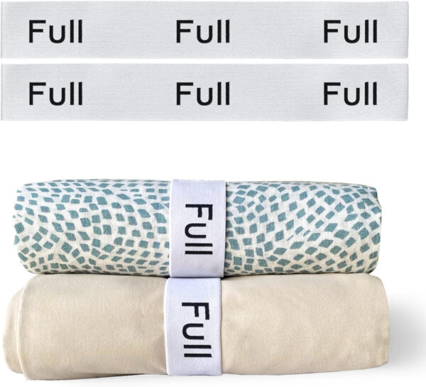Niagara 4 Pack Bed Sheet Organizer and Storage Label Bands - Fully Elastic Stretchable Linen Closet Organizers and Storage - Bed Sheet Organizer Bands for Bed Sheets, Duvets, Quilts, Linen (Full)