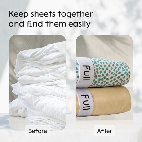 Niagara 4 Pack Bed Sheet Organizer and Storage Label Bands - Fully Elastic Stretchable Linen Closet Organizers and Storage - Bed Sheet Organizer Bands for Bed Sheets, Duvets, Quilts, Linen (Full)