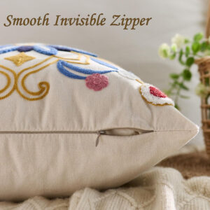 Embroidered Throw Pillow Cover 18x18 Classic Boho Floral Pattern Pillows Cover Outdoor Decorative Pillowcase,Durable Cozy Textured Cushion Case for Sofa Couch Bed Living Room,Orange