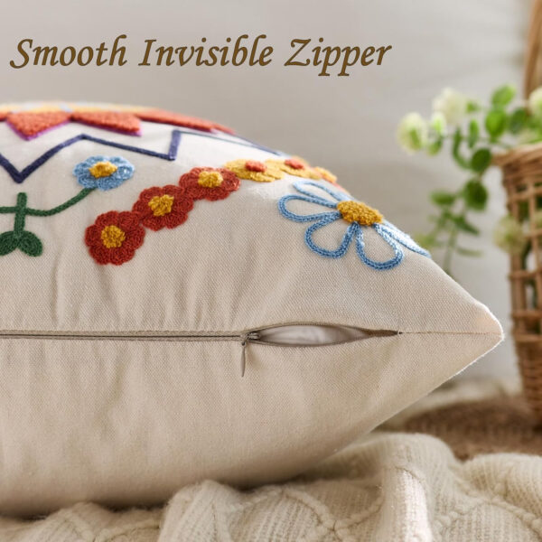 Embroidered Throw Pillow Cover 18x18 Classic Boho Floral Pattern Pillows Cover Outdoor Decorative Pillowcase,Durable Cozy Textured Cushion Case for Sofa Couch Bed Living Room,Orange
