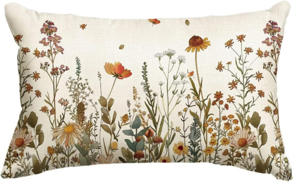 AVOIN colorlife Fall Flowers Throw Pillow Cover 12x20 Inch, Seasonal Autumn Floral Thanksgiving Harvest Cushion Case Decoration for Sofa Couch