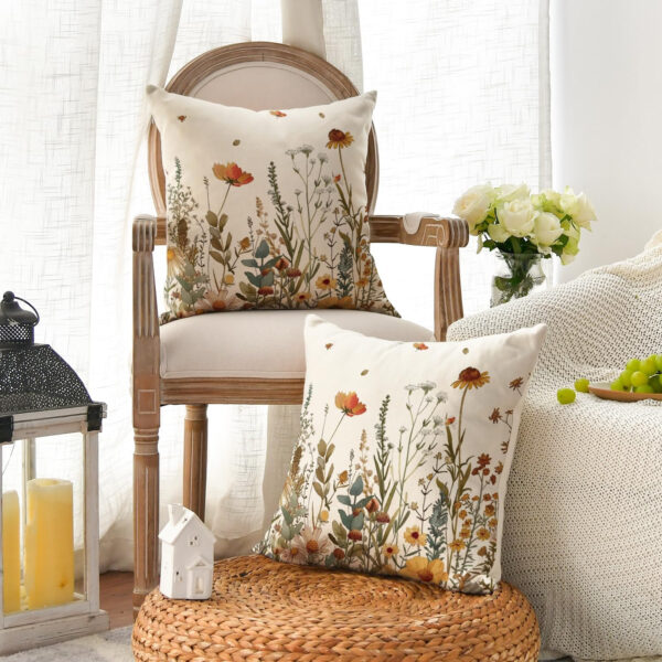 AVOIN colorlife Fall Flowers Throw Pillow Cover 12x20 Inch, Seasonal Autumn Floral Thanksgiving Harvest Cushion Case Decoration for Sofa Couch