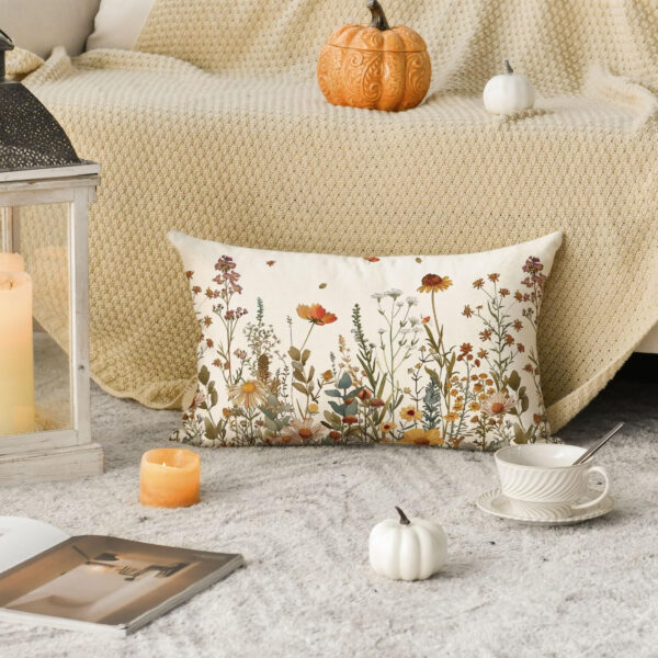 AVOIN colorlife Fall Flowers Throw Pillow Cover 12x20 Inch, Seasonal Autumn Floral Thanksgiving Harvest Cushion Case Decoration for Sofa Couch