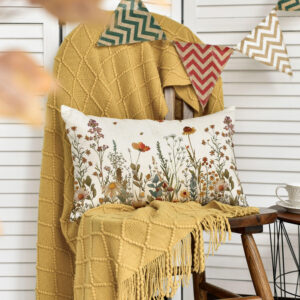 AVOIN colorlife Fall Flowers Throw Pillow Cover 12x20 Inch, Seasonal Autumn Floral Thanksgiving Harvest Cushion Case Decoration for Sofa Couch