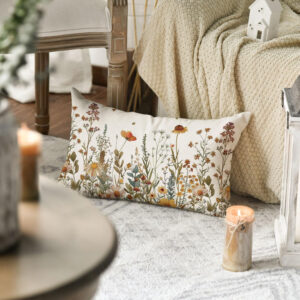 AVOIN colorlife Fall Flowers Throw Pillow Cover 12x20 Inch, Seasonal Autumn Floral Thanksgiving Harvest Cushion Case Decoration for Sofa Couch