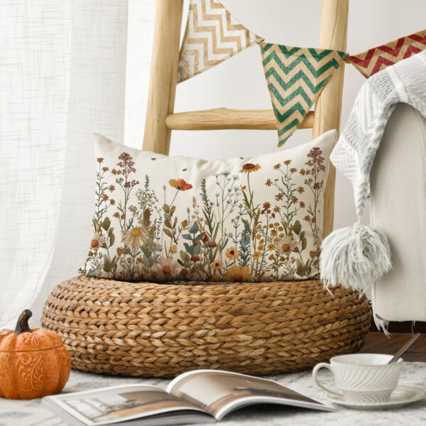 AVOIN colorlife Fall Flowers Throw Pillow Cover 12x20 Inch, Seasonal Autumn Floral Thanksgiving Harvest Cushion Case Decoration for Sofa Couch