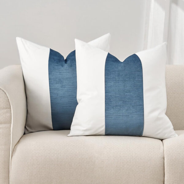 6888af56a9afea6dc7a09e07a15c631880971254485f880b83ae6.jpg EVERGRACE x Kinsey Walsh Signature Velvet Panel Cotton Pillow Covers Set of 2, Decorative Pillow Covers 22"x22" for Couch, Square Cushion Cases for Sofa Bedroom Living Room, Blue Topaz