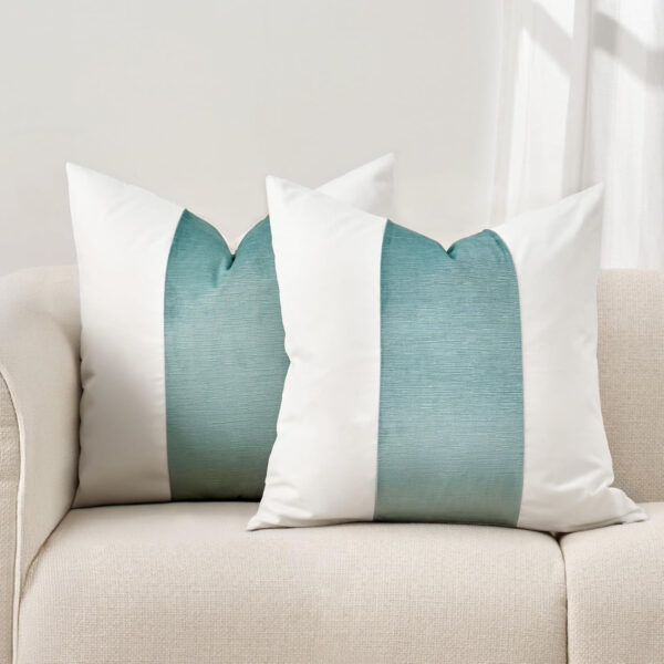 6888af5889aeac3f205719b946ce14acf89e3a8abb18b6636d091.jpg EVERGRACE x Kinsey Walsh Signature Velvet Panel Cotton Pillow Covers Set of 2, Decorative Pillow Covers 22"x22" for Couch, Square Cushion Cases for Sofa Bedroom Living Room, Blue Topaz