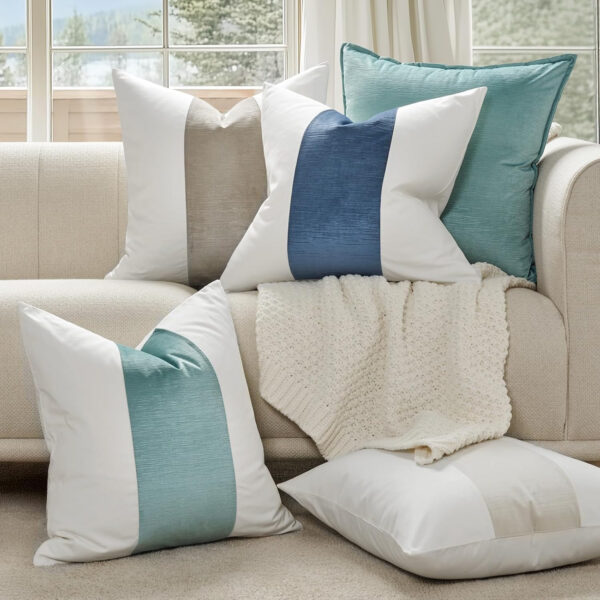 6888af63bacbed4fbcbff35f854a1d1cabbe5635688976edeea26.jpg EVERGRACE x Kinsey Walsh Signature Velvet Panel Cotton Pillow Covers Set of 2, Decorative Pillow Covers 22"x22" for Couch, Square Cushion Cases for Sofa Bedroom Living Room, Blue Topaz