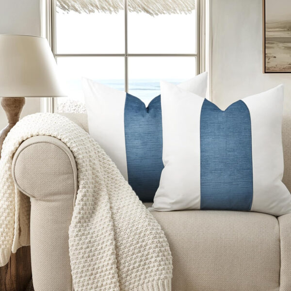 6888af78988350e4484a78e31e1c75ec1e057c3f3843dcaf61725.jpg EVERGRACE x Kinsey Walsh Signature Velvet Panel Cotton Pillow Covers Set of 2, Decorative Pillow Covers 22"x22" for Couch, Square Cushion Cases for Sofa Bedroom Living Room, Blue Topaz