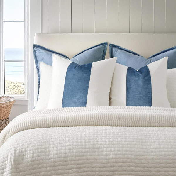 6888af7c2aae80e7bae33c705b5b6ebbe094c7dc132423d349be7.jpg EVERGRACE x Kinsey Walsh Signature Velvet Panel Cotton Pillow Covers Set of 2, Decorative Pillow Covers 22"x22" for Couch, Square Cushion Cases for Sofa Bedroom Living Room, Blue Topaz