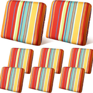 Geyoga 8 Pcs Patio Stretch Sofa Cushion Covers Outdoor Cushion Covers Replacement Waterproof Patio Furniture Couch Slipcovers Washable Chair Seat Soft Flexibility Protector, Rainbow Stripes Style